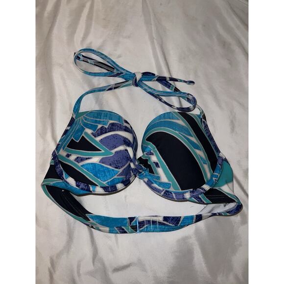 Aerie Brooke Bikini Top Size 34B Geometric Beach Tropical Underwire Push Up Swim - Picture 1 of 3